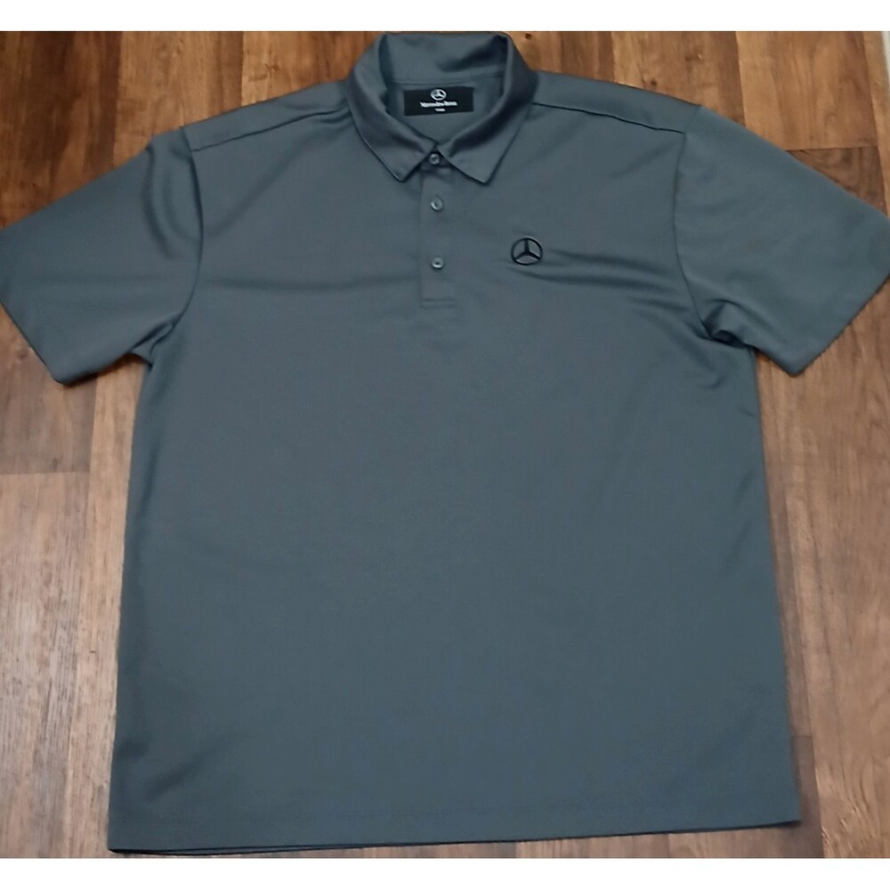 MERCEDES-BENZ POLO SHIRT MENS LARGE GRAY PERFORMANCE EMBROIDERED LOGO